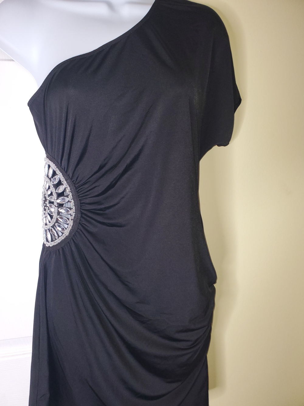 Black Koi One Shoulder Embellished Ruched Dress NWT Size Large